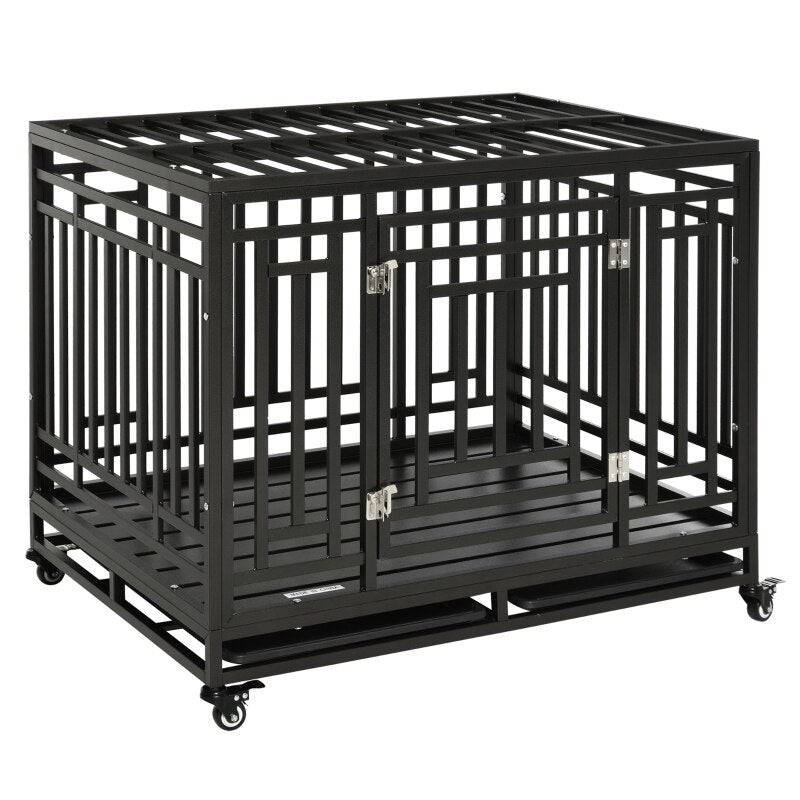 41" Heavy Duty Steel Dog Crate Kennel Pet Cage with Wheels for Portability & 1 Doors for Convenient Access Anti-Pinching Floor,