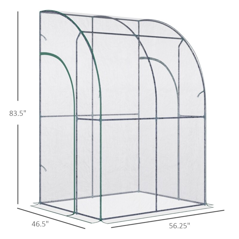 4.5&#39; x 4&#39; x 7&#39; Outdoor Walk-In Lean to Wall Tunnel Greenhouse with 2 Zippered Roll Up Doors PVC Cover Sloping Top, Clear, Green - DJVWellnessandPets