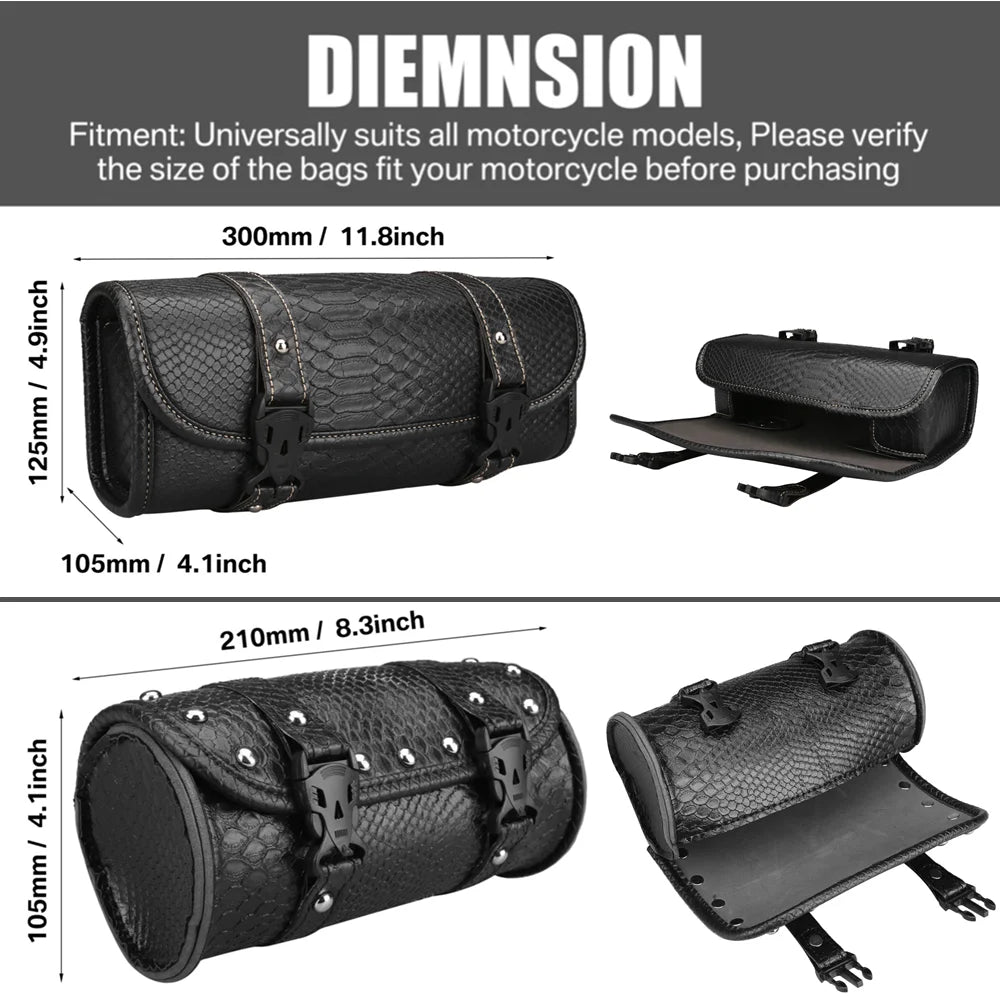 Crocodile Pattern Motorcycle Saddlebag Leather Luggage PU Bags Front Fork Tool Bag For Harley Sportster Chopper Bobber Cruiser