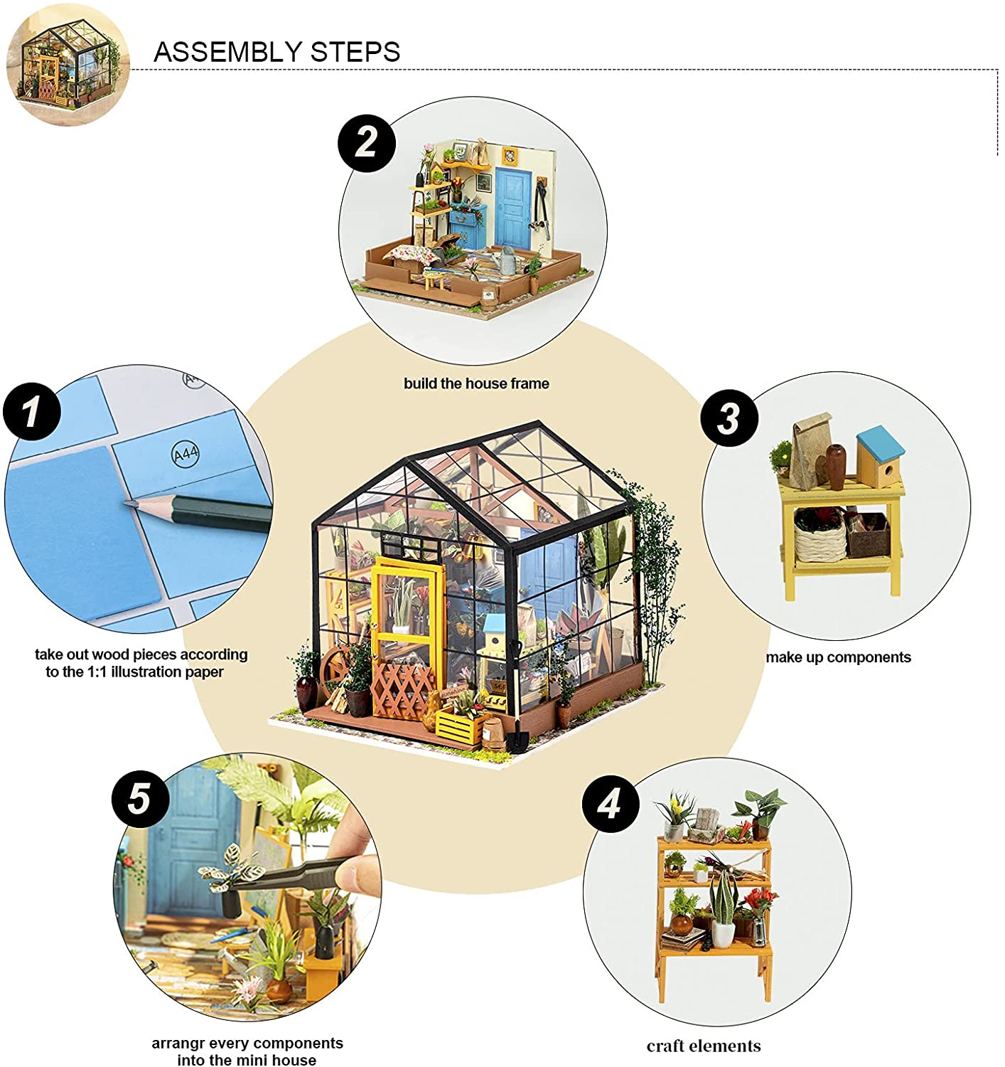 Robotime DIY House with Furniture Adult Doll House Miniature Dollhouse Wooden Kits Assemble