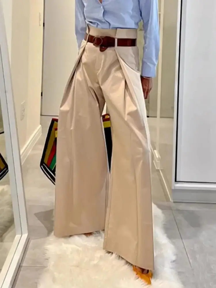 Pants Solid Apricot High Waist Wide Leg Trousers