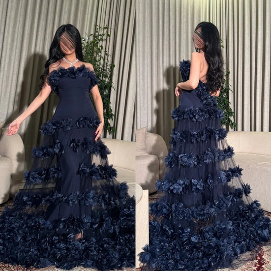 Ball Evening Saudi Arabia Tulle Flower Beading Gown Long