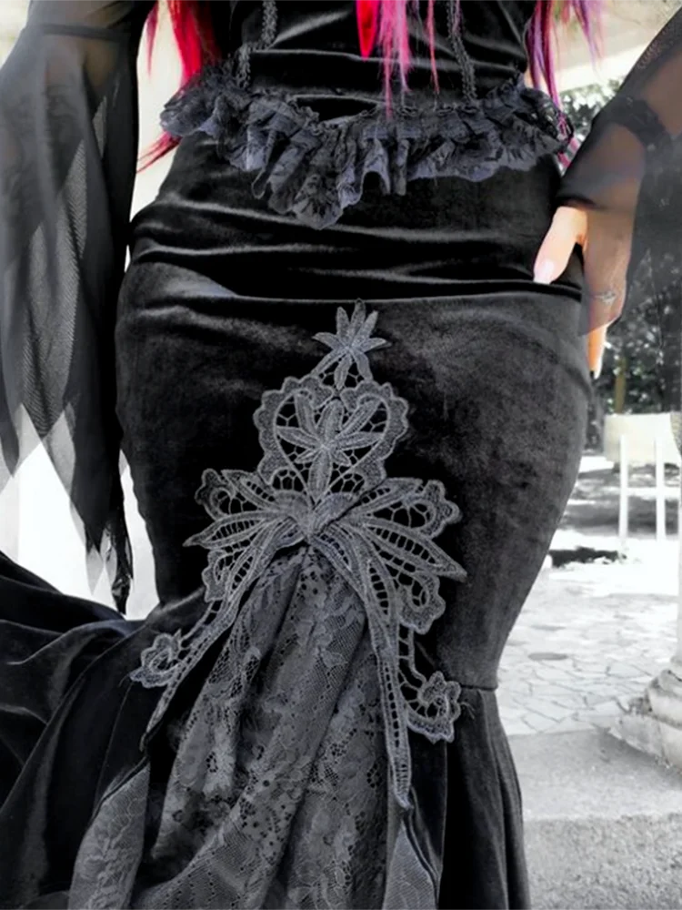 AltGoth Vintage Gothic Dark Velvet Dress Women