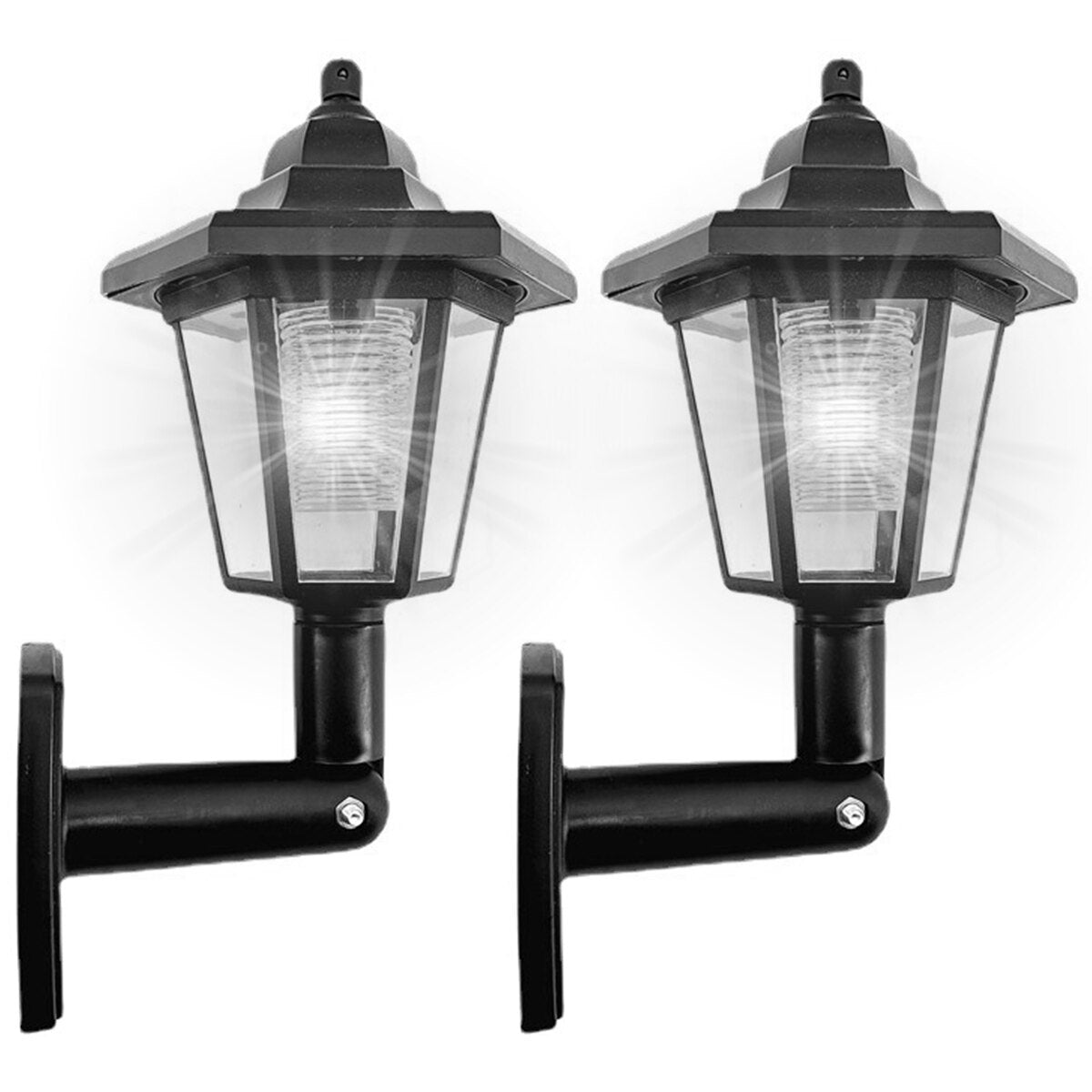 2PCS Solar LED Wall Light Porch Lamp Garden Outdoor Lighting Waterproof Hexagonal Street Lantern Lighting Retro Courtyard Decor