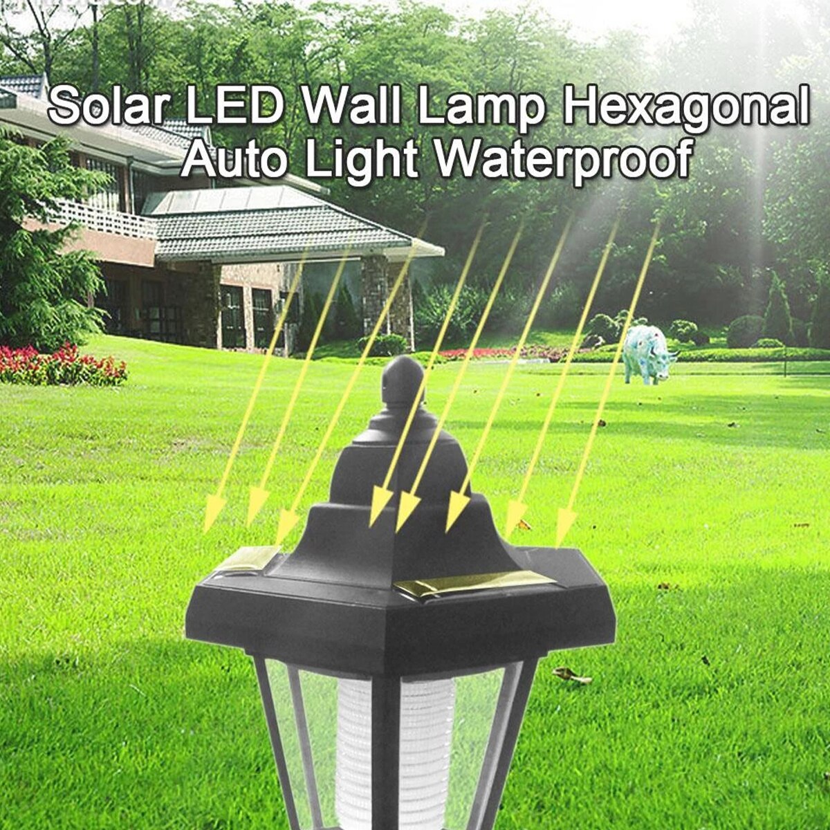 2PCS Solar LED Wall Light Porch Lamp Garden Outdoor Lighting Waterproof Hexagonal Street Lantern Lighting Retro Courtyard Decor