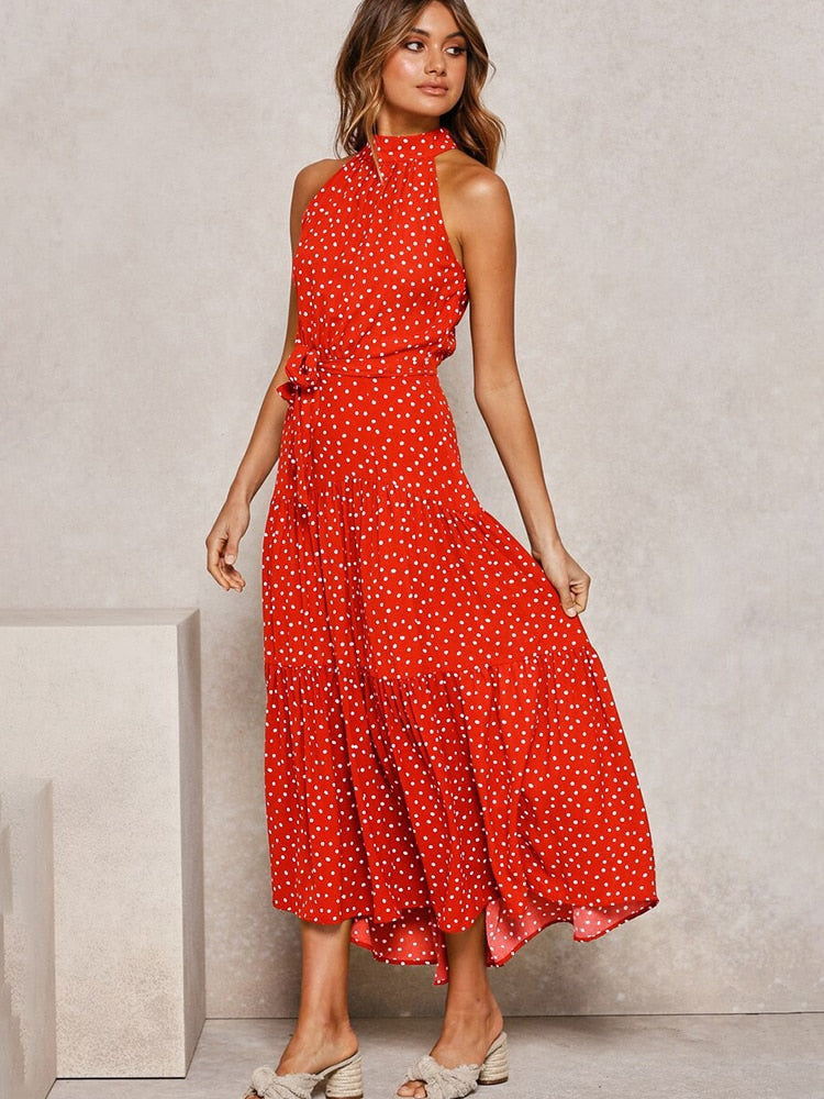 Summer Long Dress Polka Dot Casual Dresses Black Sexy Halter Strapless New Yellow Sundress Vacation Clothes For Women