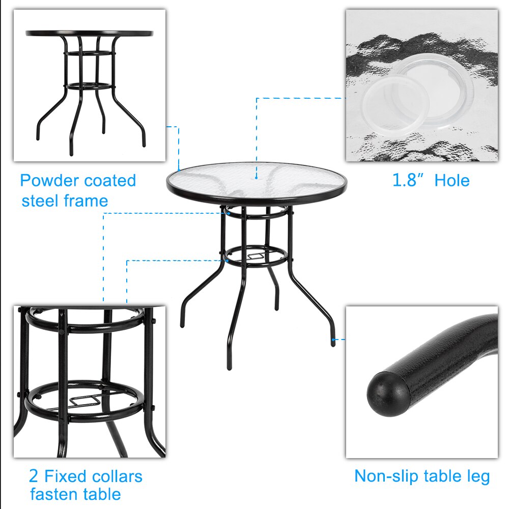 Outdoor Dining Table Round Toughened Glass Table Yard Garden Glass Table Outdoor Furniture Set