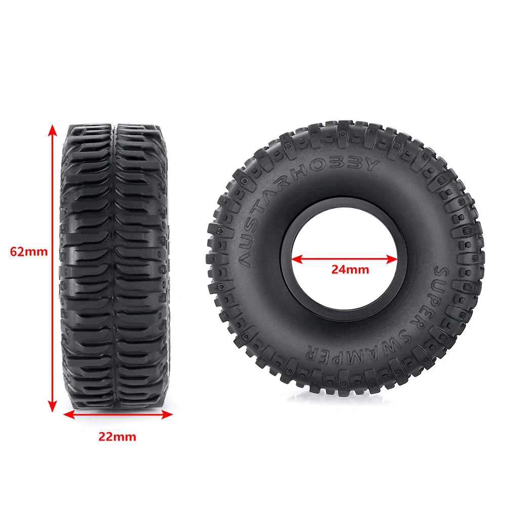 YEAHRUN 4PCS Micro Crawler 1.0" Wheel Tires Soft Mud Terrain Rubber Tyres for 1/24 Axial SCX24 Bronco Gladiator Deadbolt Parts