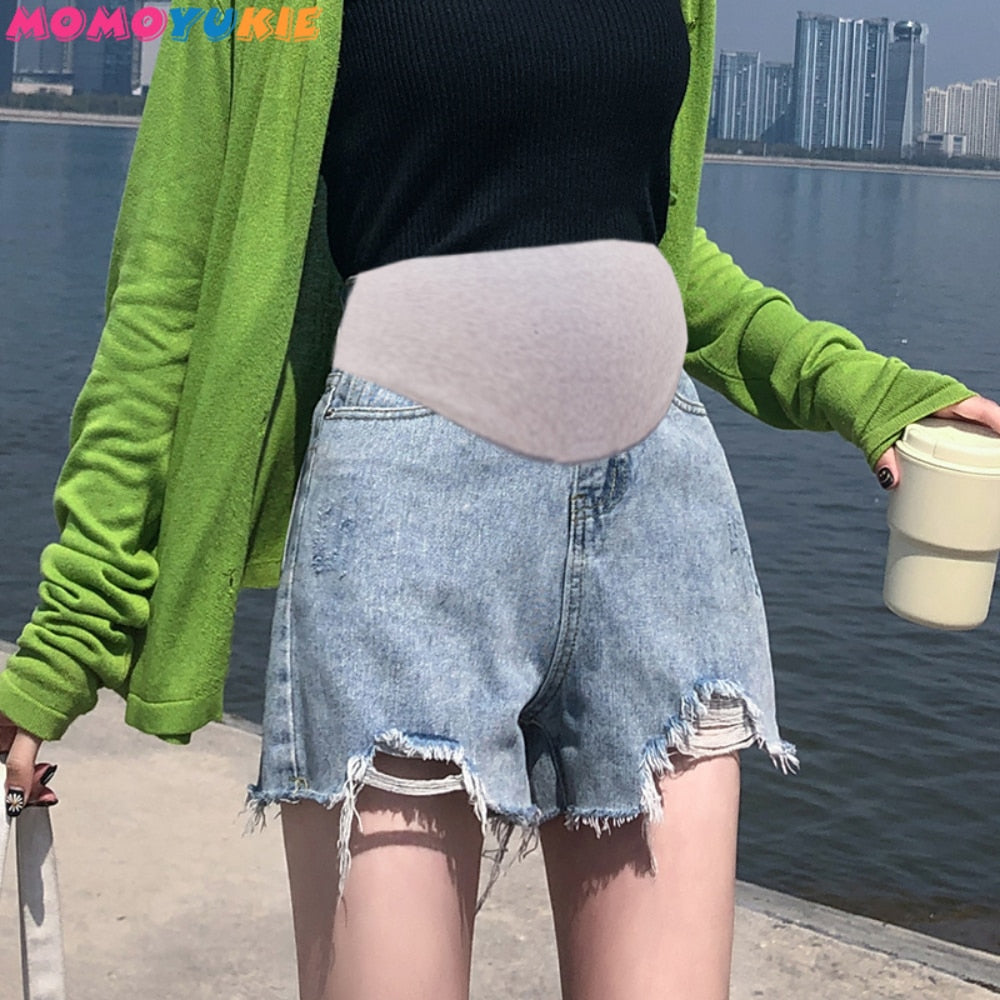 maternity Clothes for pregnant women rippe denim shorts summer pregnancy pants woman  women's clothing 2022 jeans grossesse