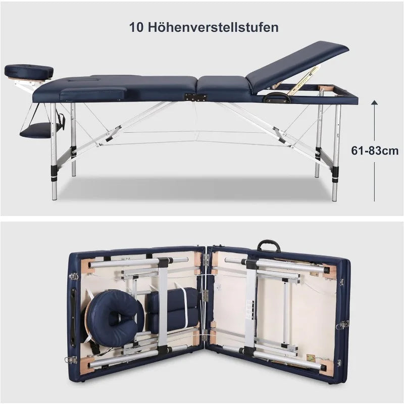 Massage Table Portable Massage Bed Lash Spa Tattoo Bed Esthetician Adjustable Professional 3-Fold Aluminum Legs Carrying Bag