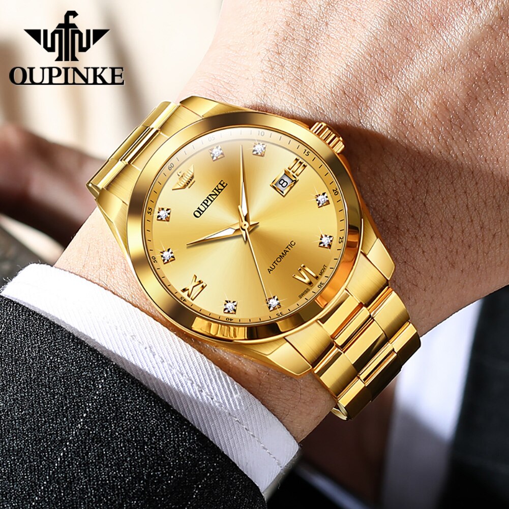 OUPINKE Watch for Men Luxury Top Brand Real Diamond Tungsten Steel Sapphire Mirror Waterproof Automatic Mechanical Wrist Watches