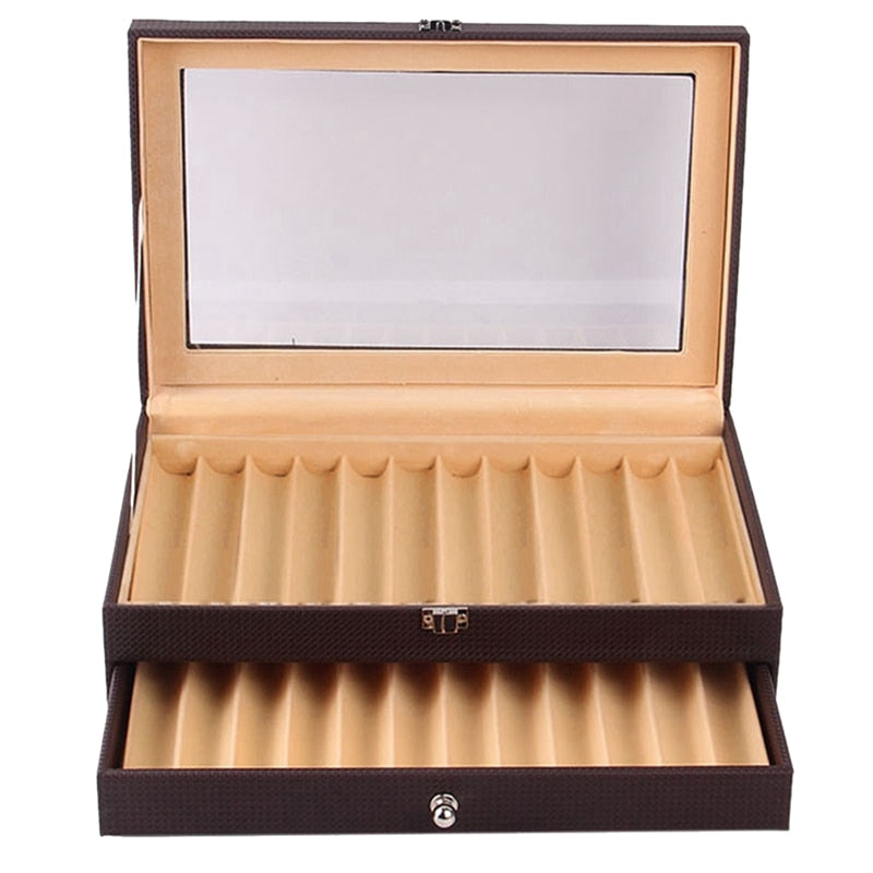 24 Slots Wooden Pen Display Storage Box Luxury 2 Layer PU Pen Case Fountain Pen-Collector Jewelry Organizer