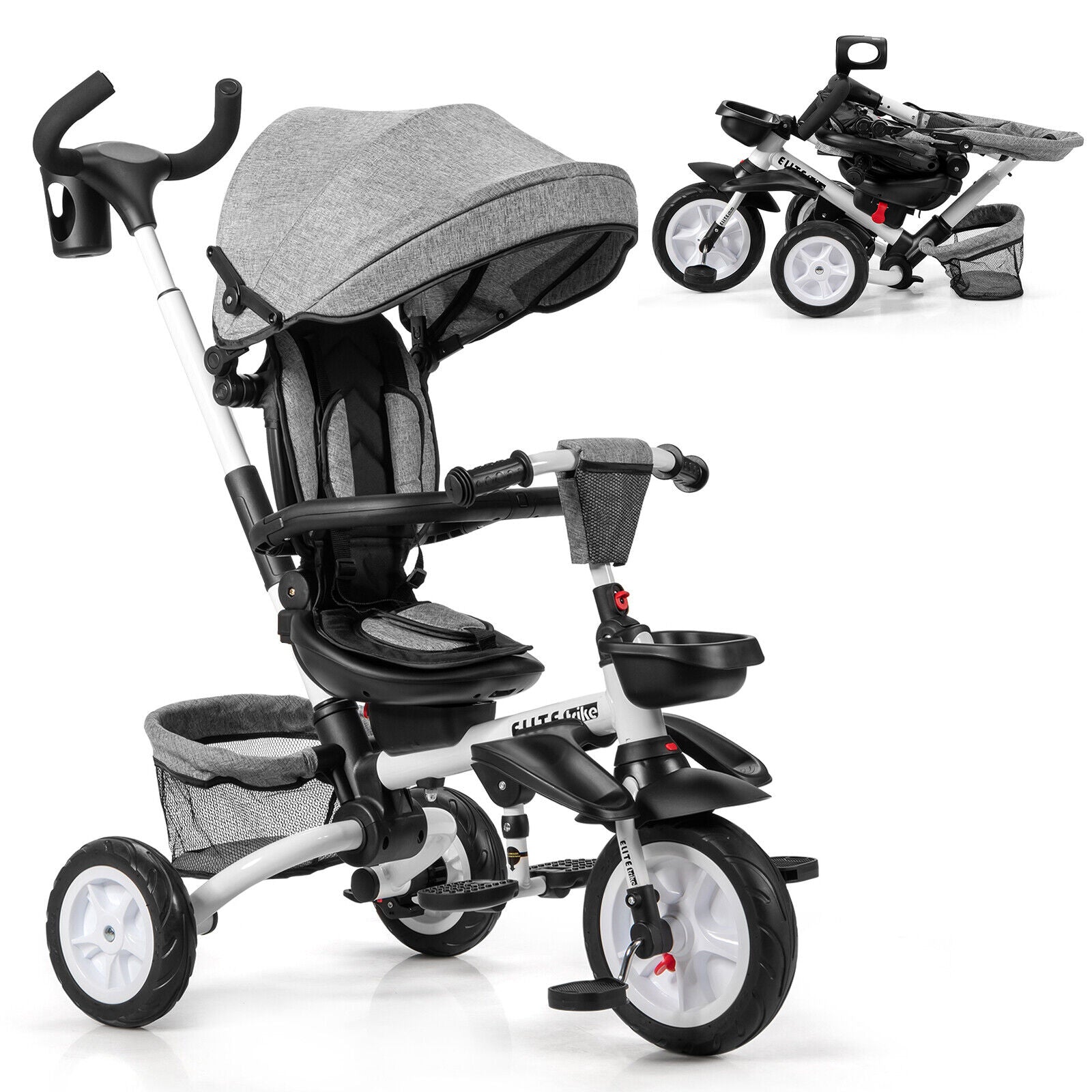 6-In-1 Kids Baby Stroller Tricycle Detachable Learning Toy Bike w/ Canopy - DJVWellnessandPets
