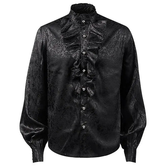 Pirate Shirt Men Viking Pirate Costume Long Sleeve Victorian Steampunk Gothic V Neck Lace up Stand Collar Mens Renaissance Shirt