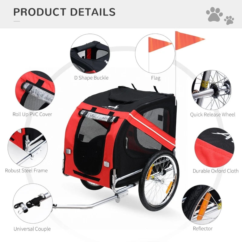 Pet Stroller Bicycle Trailer w/Red Safety Sign