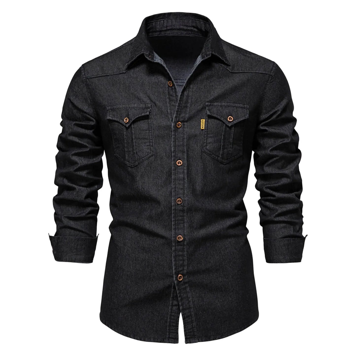 Elastic Cotton Denim Shirt Men High Quality Men Long Sleeve Solid Color Pocket Shirts For Men Casual Slim Fit Men's Clothing