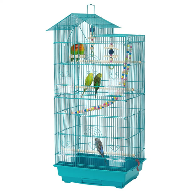 39" Metal Bird Cage with Perches and Toys,Durable, Sturdy,Heavy-Duty,Safe, TD2cqm0001