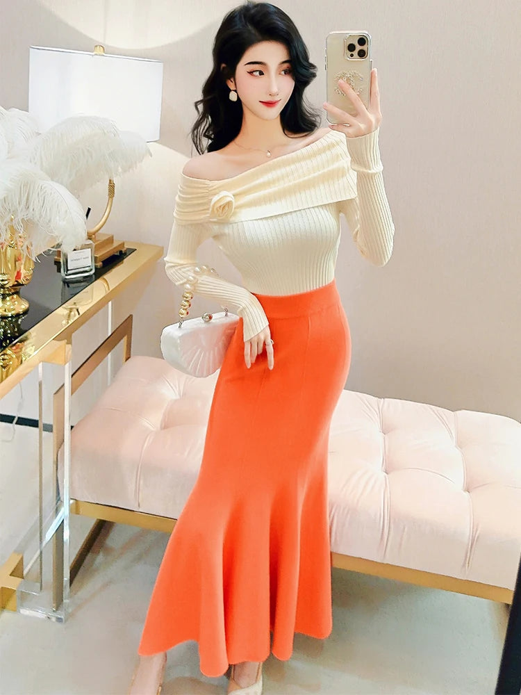 High Waist Knit Skirts  Slimming Tight Elastic Fishtail