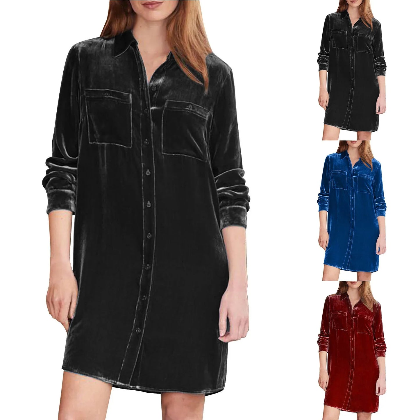 Velvet Shirt Dress Evening Party Casual Straight Loose Dresses