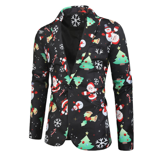 Christmas Suit Santa Printed Lapel Warm Winter Blazer