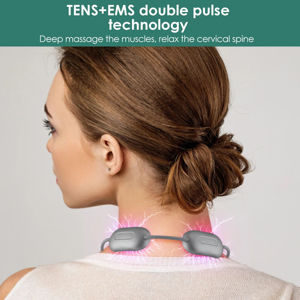 Smart Hanging Neck Massager Heating TENS EMS Pulse Necklace Microcurrent Cervical Shoulder Spine Kneading Low Frequency Relaxing