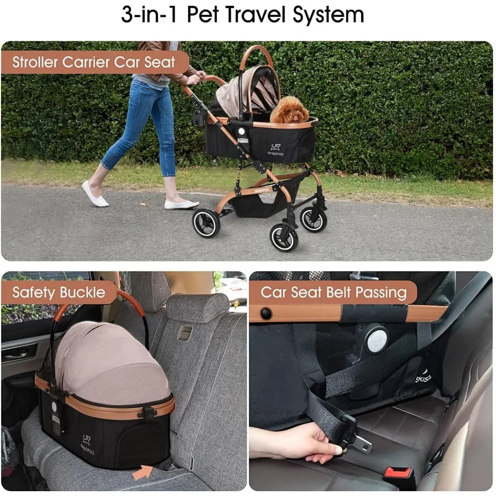 Pet Trolley 3-in-1 Pet Strollers for Small Medium Foldable