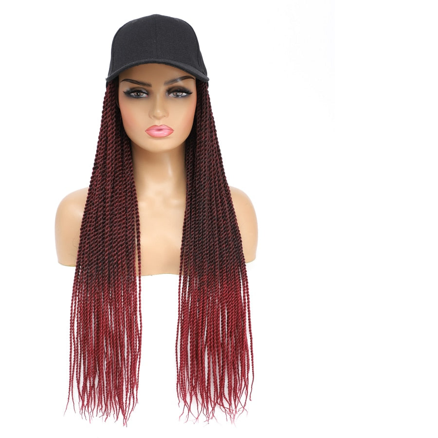 Braided Hat Wigs Baseball Cap with Twist Braid Hair extensions Hat With Senegalese Twist Hair attached for Black White woman