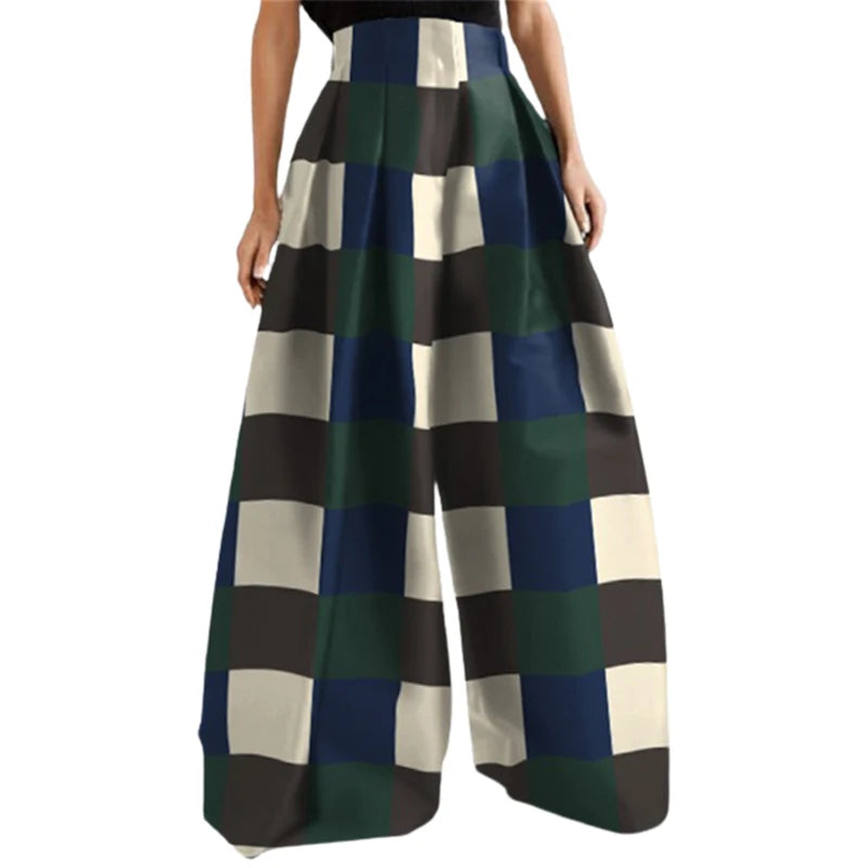 Urban Floor Length Pants High Waisted Checkered Printed