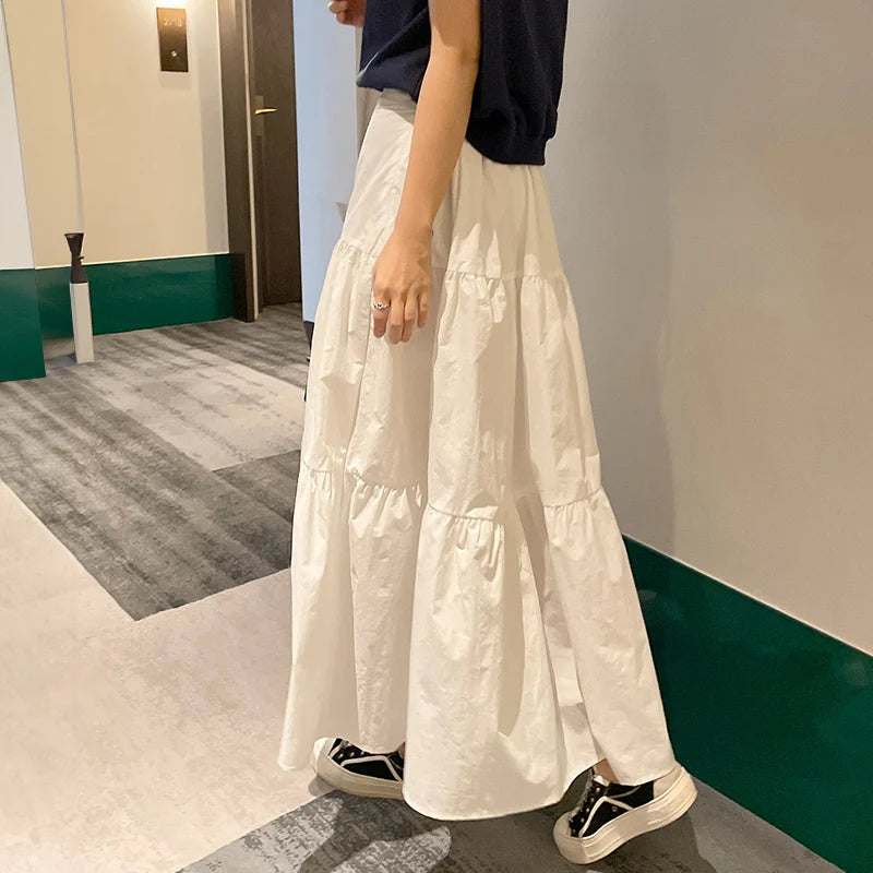 Women's Low Rise Tiered Midi Skirt White Cotton