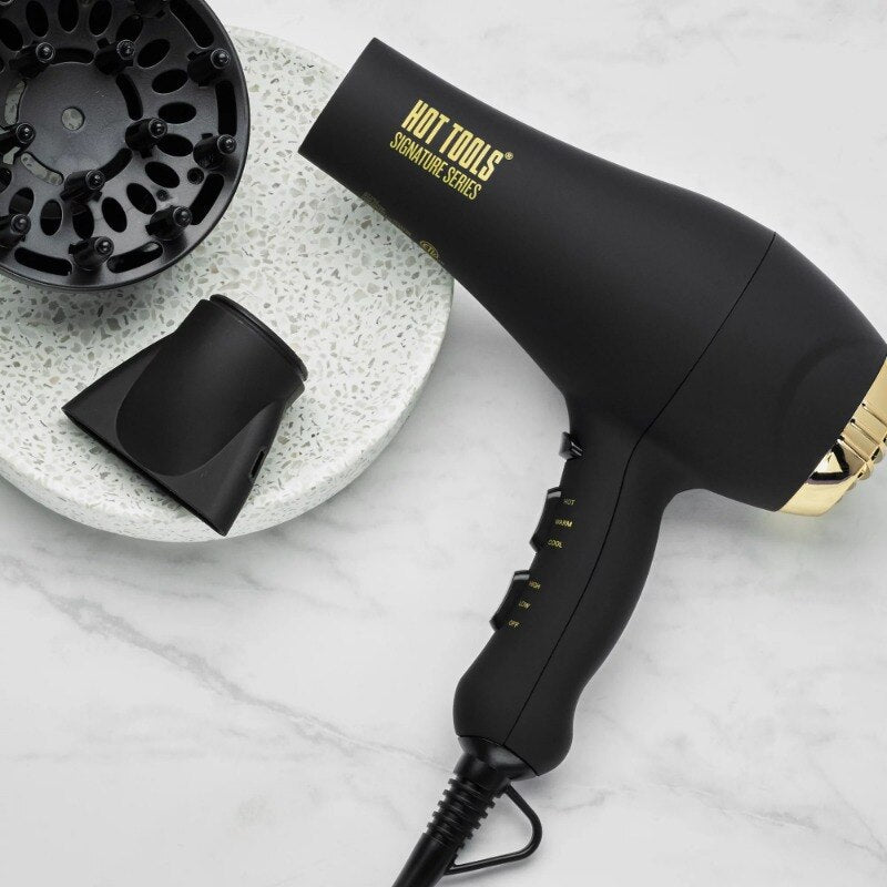Hot Tools Pro Signature 1875W Ionic AC Motor Hair Dryer, Black with Concentrator & Diffuser