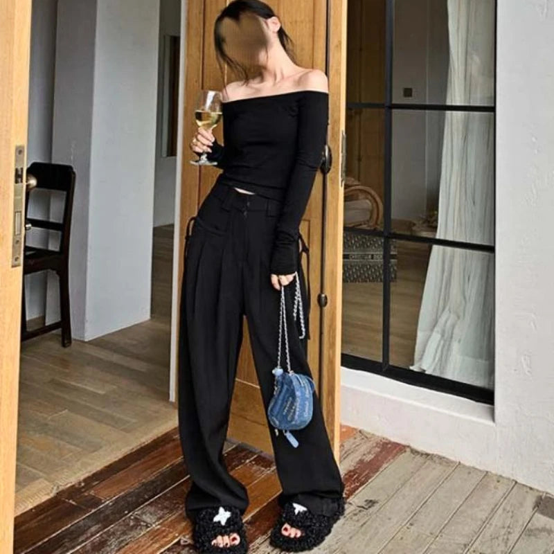 High Waist Wide Leg Pants Spring and Autumn Office Basic