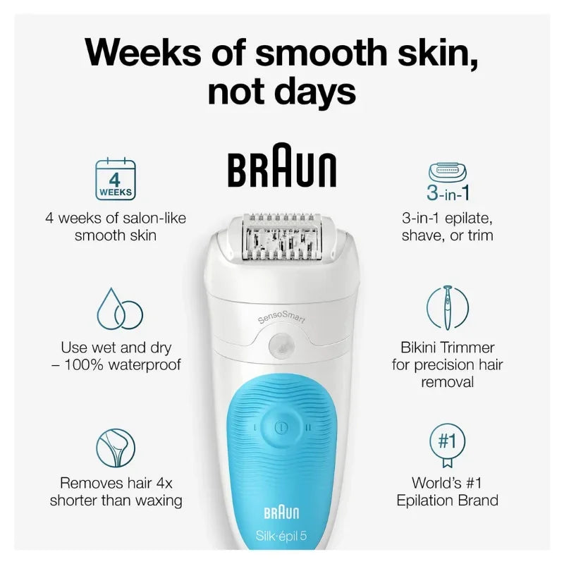 Hair Removal Device, Shaver & Bikini Trimmer, Cordless, Rechargeable,