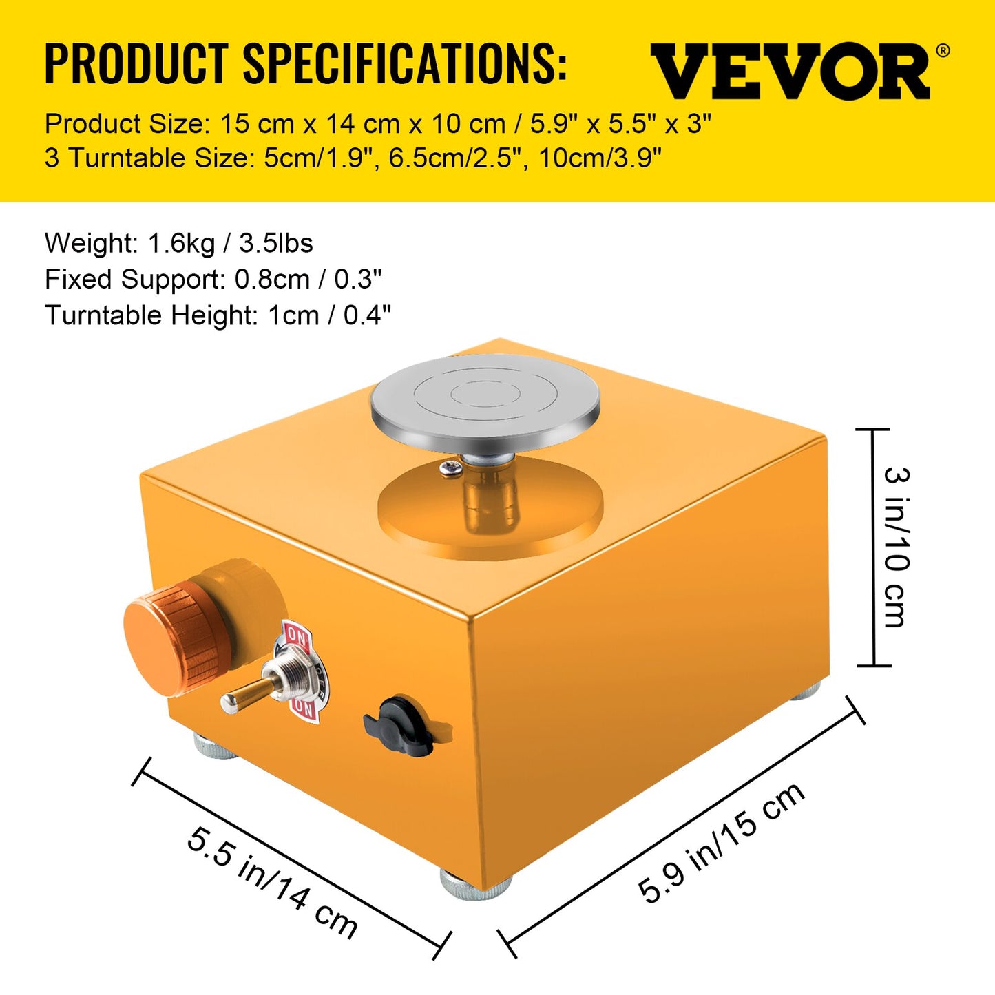 VEVOR 30W Mini Pottery Wheel Adjustable Speed Home DIY Clay Machine Electric Sculpting Kits w/ 3 Turntable Trays and 16Pcs Tools