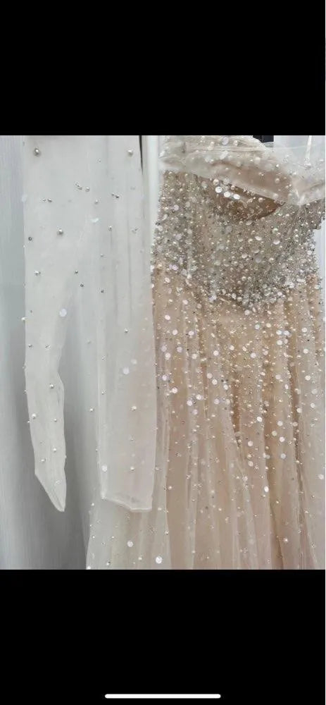 Prom Dresses Beaded Elegant Evening Wedding Party Gowns With Gloves