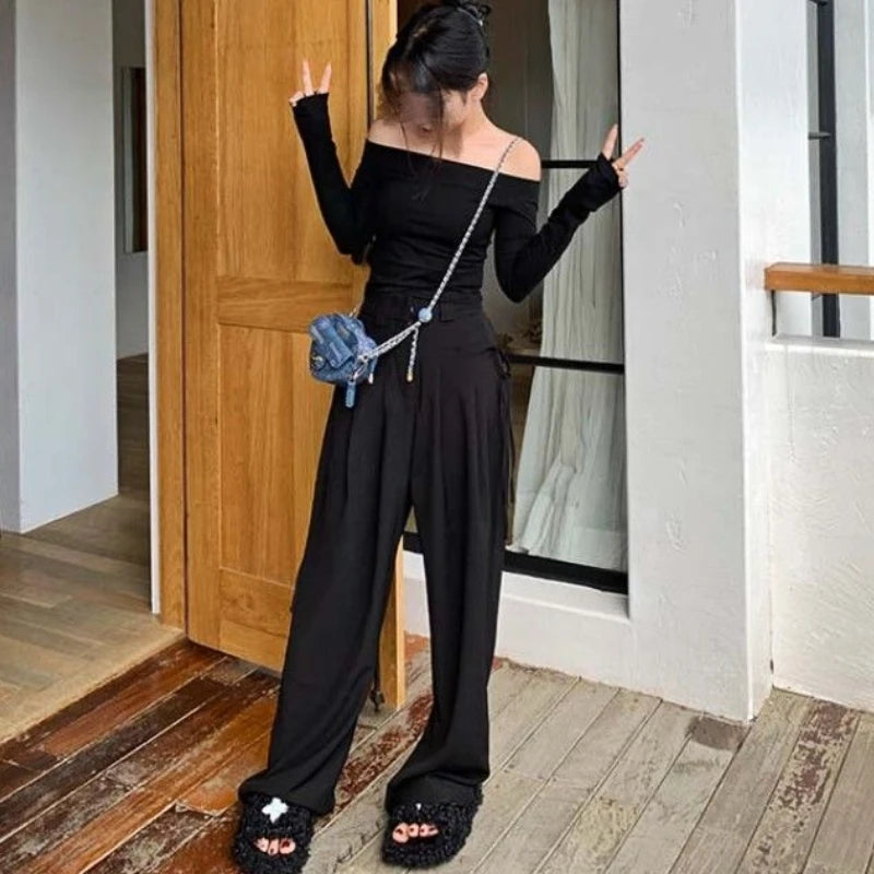 High Waist Wide Leg Pants Spring and Autumn Office Basic