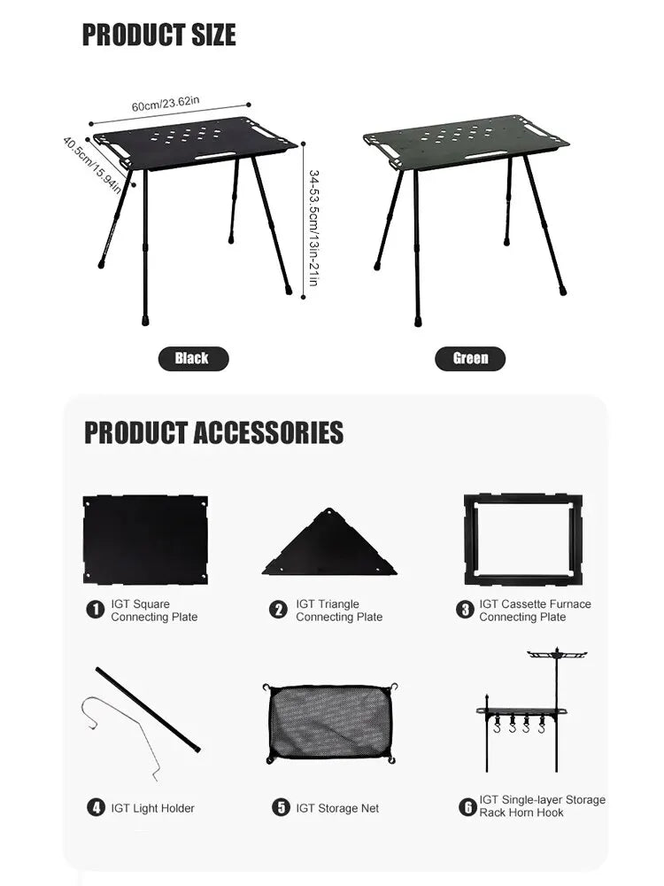 WESTTUNE Camping IGT Tactical Table with Accessories Lightweight Multifunctional Folding Aluminum Alloy Outdoor Table Adjustable