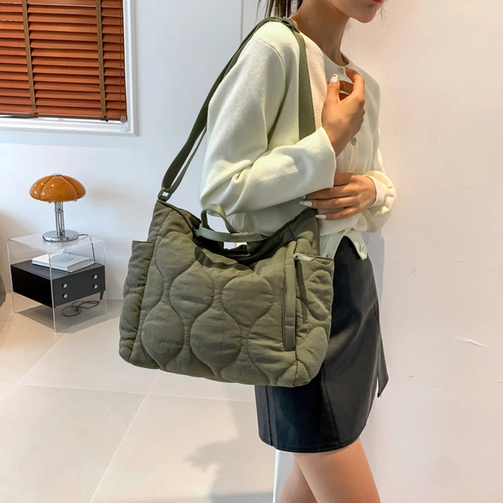 Winter Nylon Padding Women Shoulder Bag Large Capacity Soft Crossbody Bag Ladies Casual Commuting Satchel Bag Solid Tote Handbag