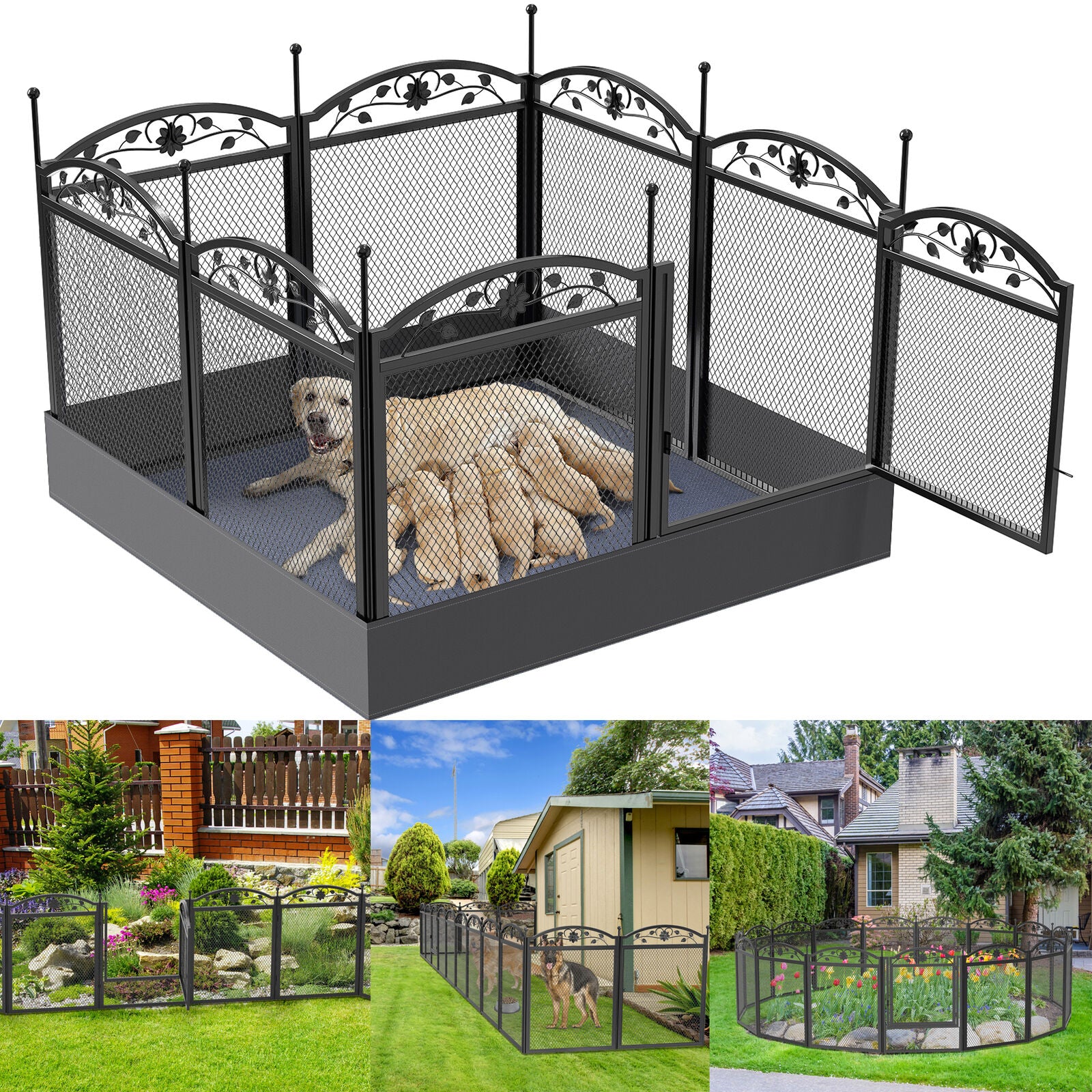 Dog Playpen Fence Detachable Play Pen Exercise Puppy Kennel Cage Dogs Supplies Dog Fences 8 Panels with Waterproof Fertility Pad - DJVWellnessandPets