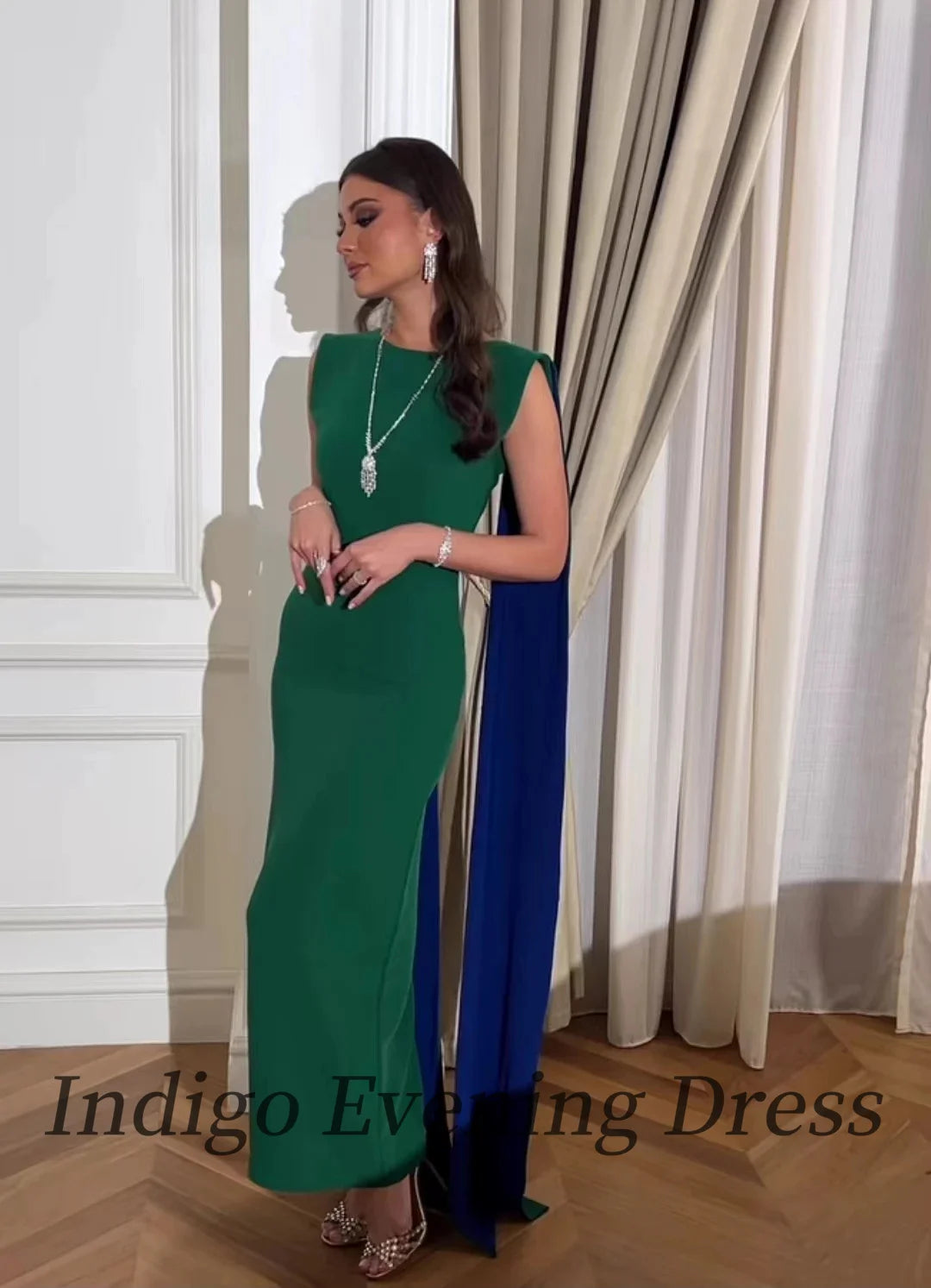 Indigo New Green Evening Dresses O-Neck Sleeveless Beading  Floor-Length