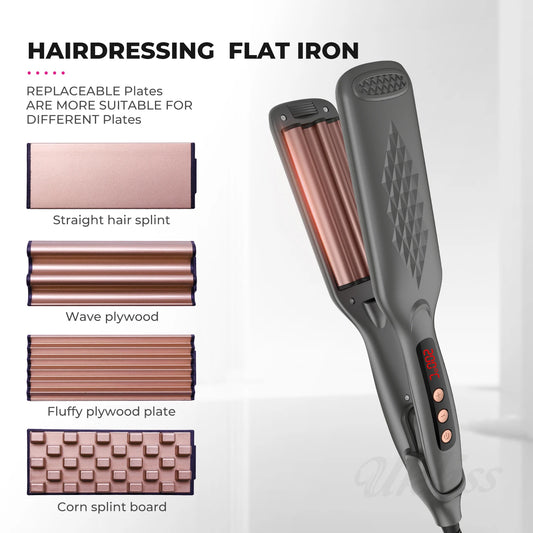 Hair Crimper with 4 Interchangeable Plates