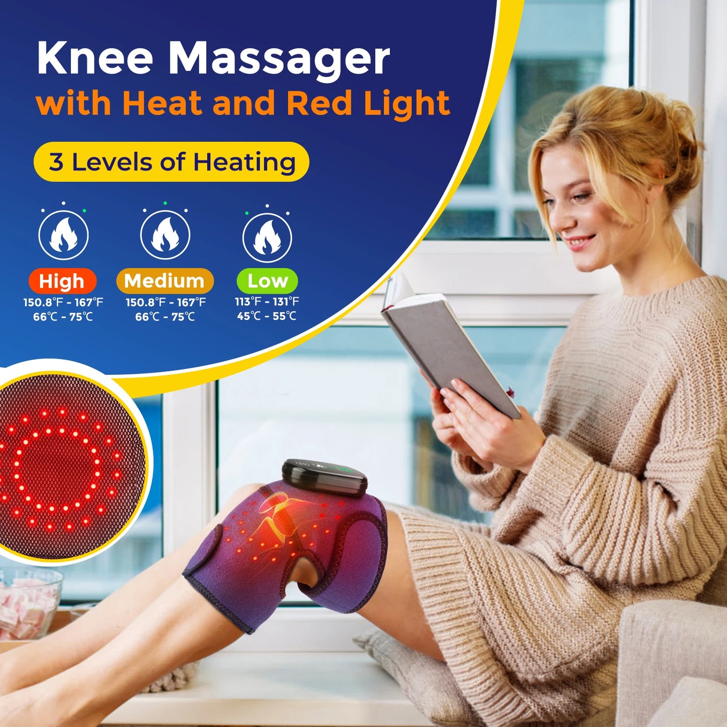 Wireless Red Light Knee Pad Infrared Heating Massage Knee Joint Vibration Massager Shoulder and Elbow Brace Relieve Arthritis