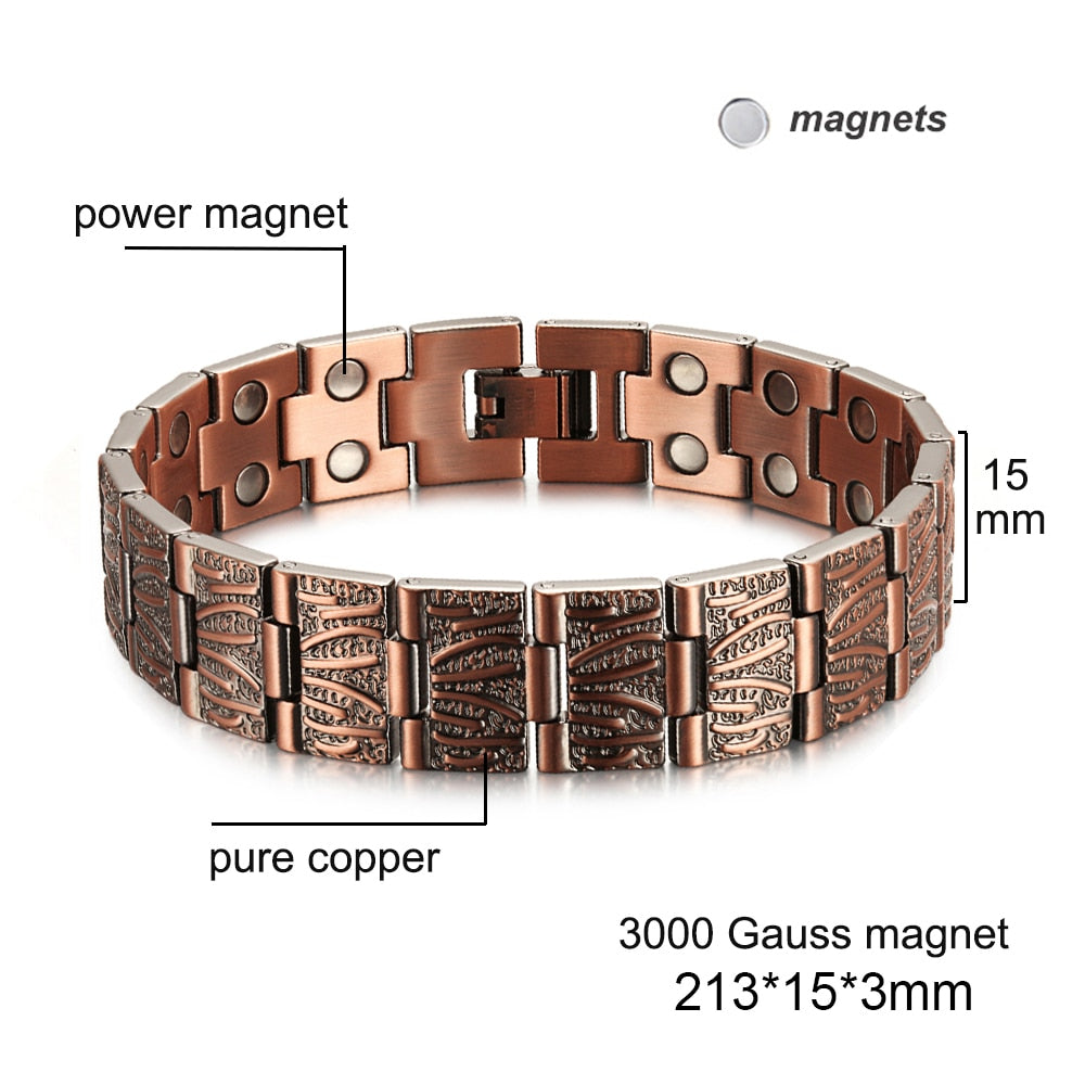 Oktrendy Red Copper Magnetic Bracelet for Men Women Double Row Magnet Healthy Energy Bracelets & Bangles Luxury Mens Jewellery