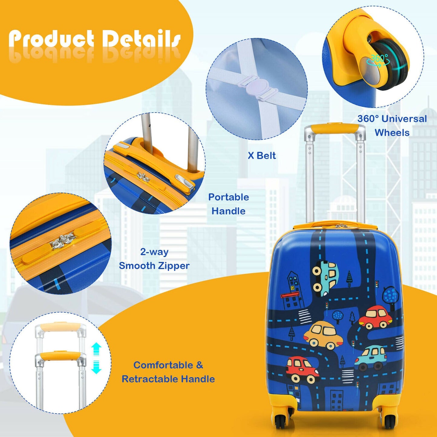 2PC Kids Carry On Luggage Set 12&quot; Backpack &amp; 18&quot; Rolling Suitcase for Travel - DJVWellnessandPets