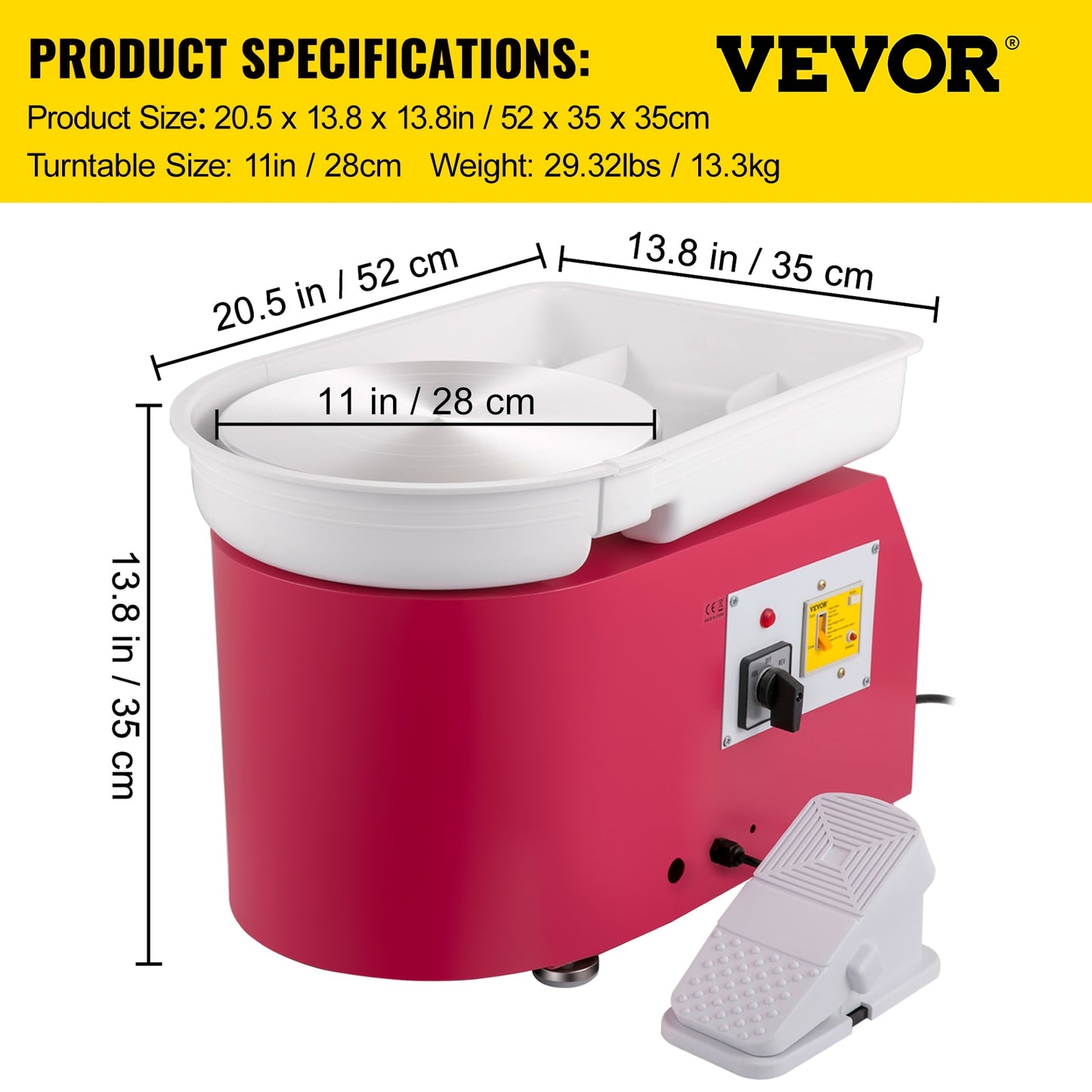 VEVOR 28cm Pottery Wheel Machine 350W Foot Pedal Control Electric Art DIY Ceramic Clay Sculpting Tool w/ Turntable Tray 18Pcs