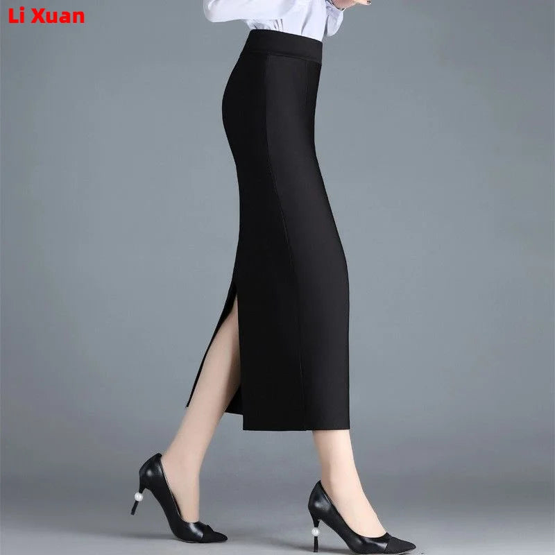 Stretch Pencil, Office Lady, Formal Black Midi Skirts, Elegant Hip Skirts