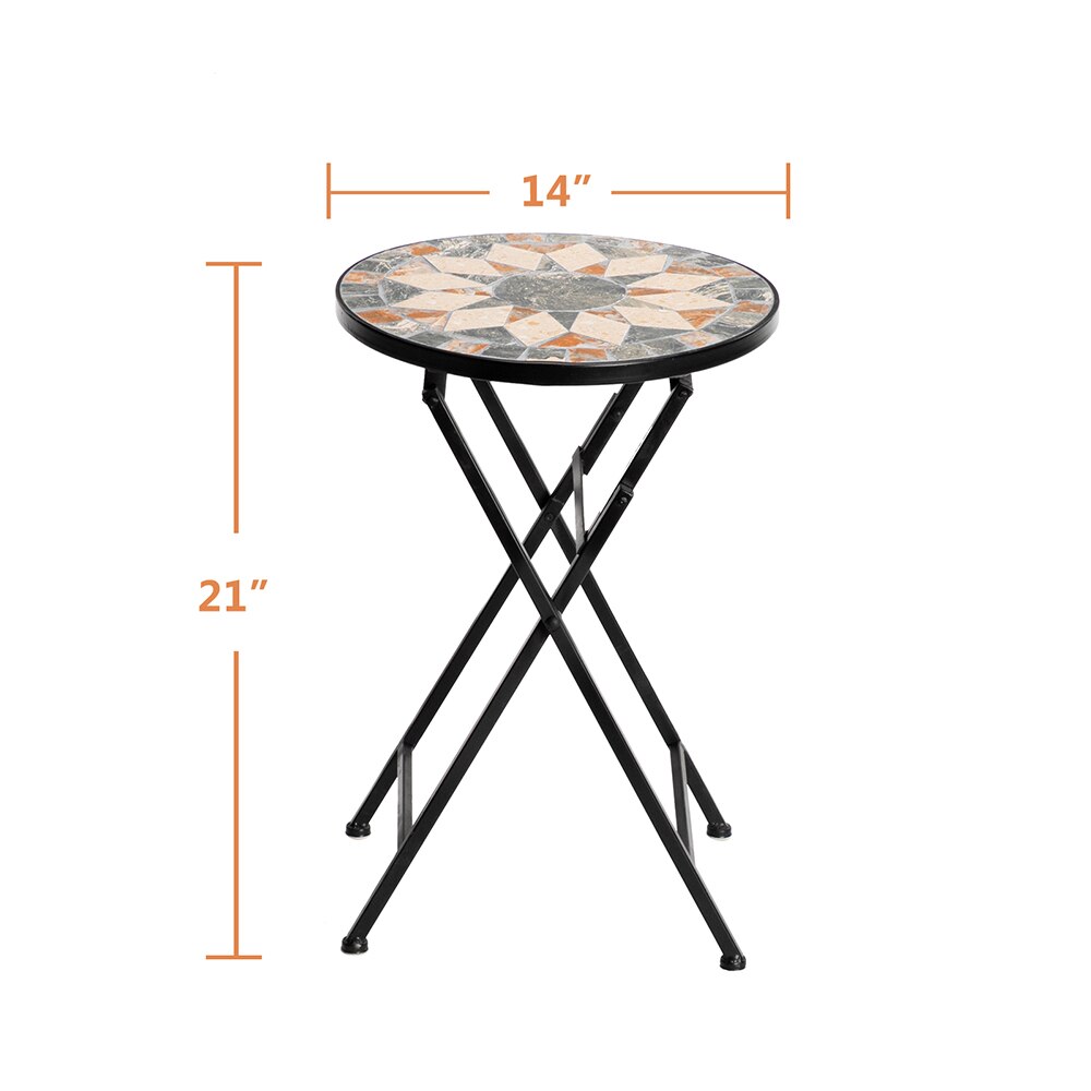 Foldable 20 Inche High Installation-Free Outdoor Mosaic Table Courtyard Garden Side Table Ceramic Inlaid Star Pattern [US-Stock] - DJVWellnessandPets