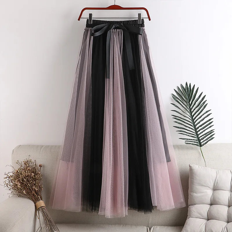 Tulle Skirts Women Fashion Bow Patchwork A-line