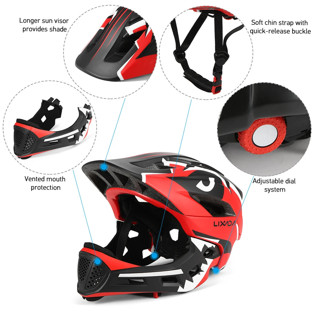 Lixada Motorcycle Children Helmet Kids Detachable Full Face Helmet Children Sports Safety Helmet For Cycling Skateboarding