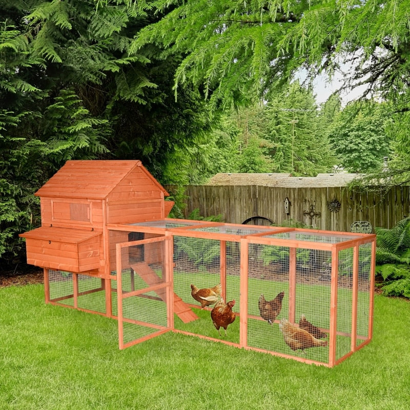 145" Chicken Coop Large Chicken House Rabbit Hutch Wooden Poultry Cage Pen Garden & Backyard with Run & Inner Hen House Space