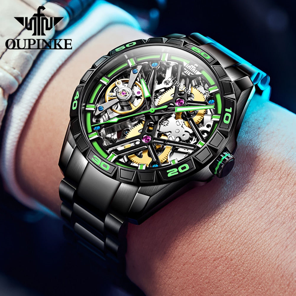 OUPINKE New Original Automatic Mechanical Watches for Men Tidal Endless Series Skeleton Sapphire Mirror Luxury  Wristwatch